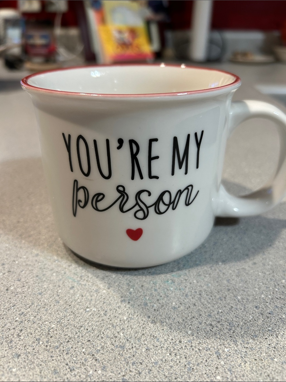 Orly Madison - White Ceramic "You're My Person" Mug with Red Trim
